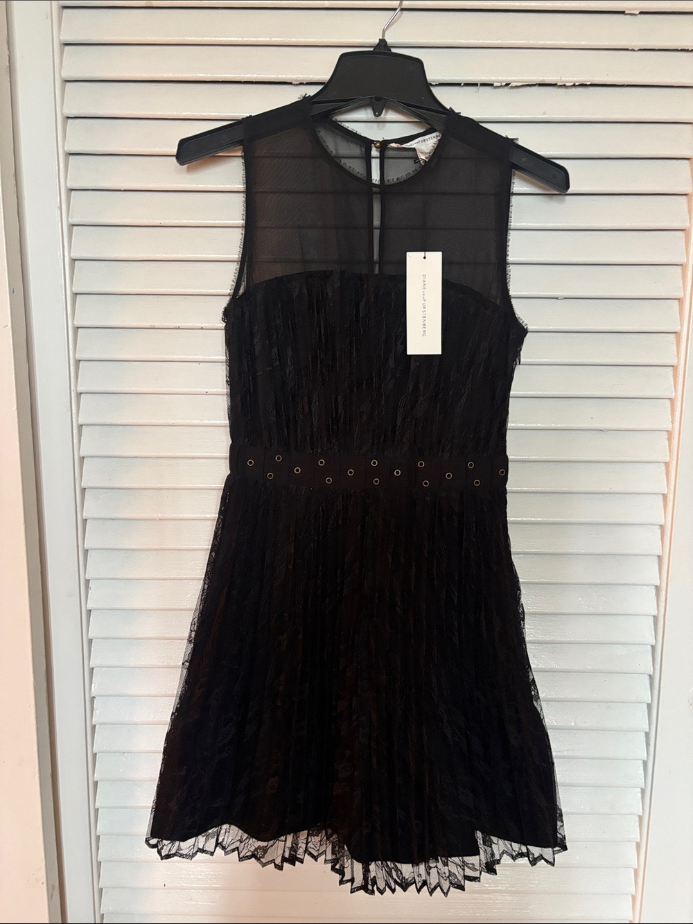 Diane Von Furstenberg Black Mesh & Lace Fit-and-Flare Dress